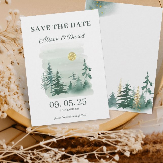 Convites Casamento no inverno Rustic Pine Tree Salvar a Dat (Criador carregado)