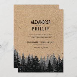 Convites Casamento no inverno Rustic Pine Trees Kraft