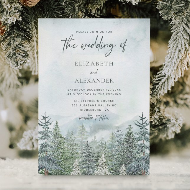 Convites Casamento no inverno Rustic Watercolor Forest Pine (Criador carregado)