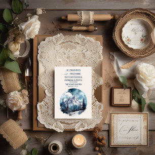 Convites Casamento no inverno Rustic Watercolor Mountain