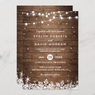 Convites Casamento no inverno Rustic Wood String Luzes Snow