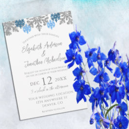 Convites Casamento no inverno Silver Blue Snowflakes