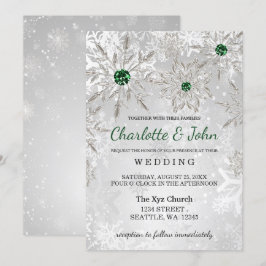 Convites Casamento no inverno Silver Emerald Green Snowflak