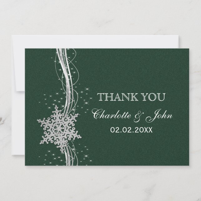 Convites casamento no inverno Silver Snowflakes verde Obrig (Frente)