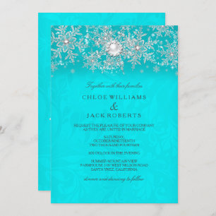 Convites Casamento no inverno Teal Crystal Pearl Snowflake 