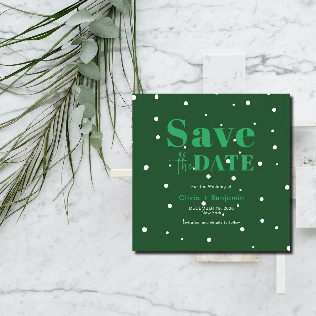 Convites Casamento no inverno Verde de Natal Salva a Data (Christmas Green Winter Wedding Save The Date Invitation)