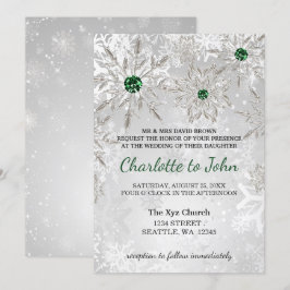 Convites casamento no inverno verde-esmeralda prateado com 