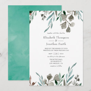 Convites Casamento no inverno Verde Russo de Cores Aquátic