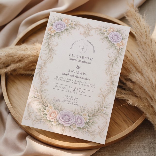 Convites Casamento no Jardim Barroco com Tom de Bege Lavand (Criador carregado)