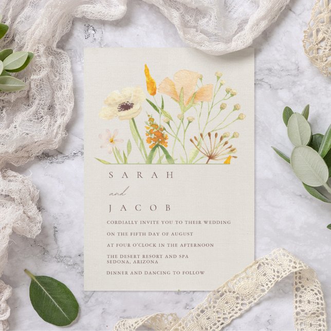 Convites Casamento no Jardim Botânico de Flores Silvestres  (Simple Wildflowers Botanical Garden Wedding Invitation)