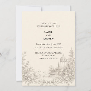 Convites Casamento no Jardim com Cisnes Toile Vintage