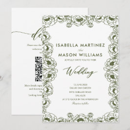Convites casamento no jardim com estampa floral em verde ol