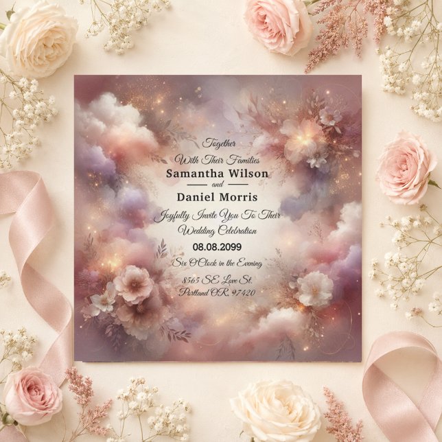 Convites Casamento no Jardim com Poeira de Estrelas e Rubor (Criador carregado)