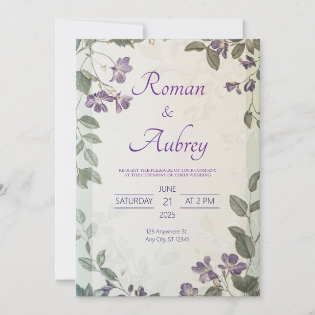 Convites Casamento no Jardim com Vinha de Lavanda Botânica  (Frente)