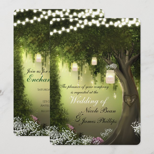 Convites Casamento no Jardim da Floresta Encantada com Carv (Frente/Verso)