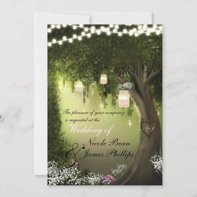 Convites Casamento no Jardim da Floresta Encantada com Carv (Frente)