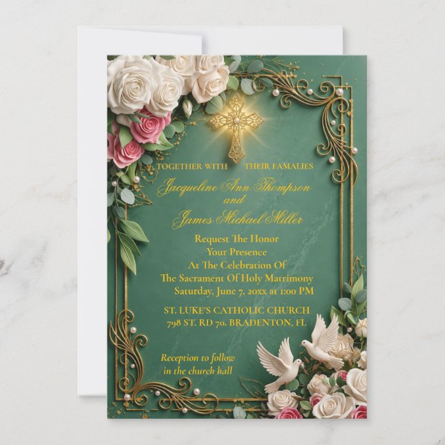 Convites Casamento no Jardim de Cruz e Rosa Esmeralda (Frente)