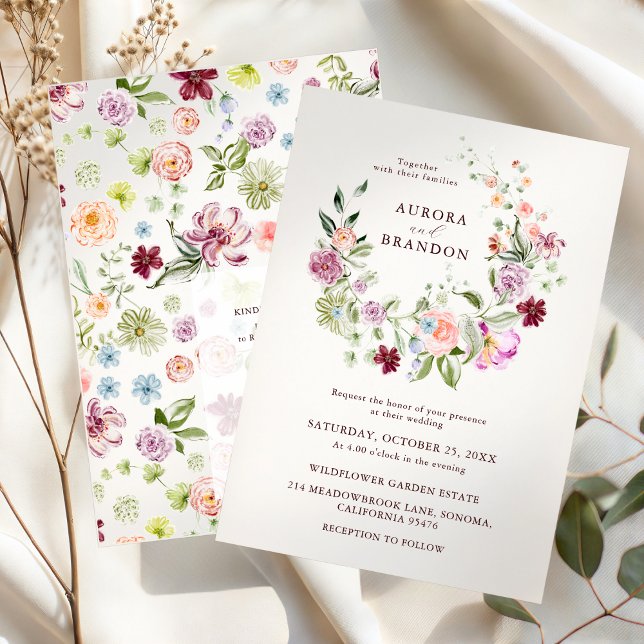 Convites Casamento no Jardim de Flores Silvestres em Aquare (Criador carregado)