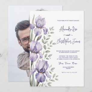 Convites Casamento no Jardim de Íris Romântico em Aquarela