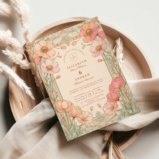 Convites Casamento no Jardim de Papoulas Pastel (Criador carregado)