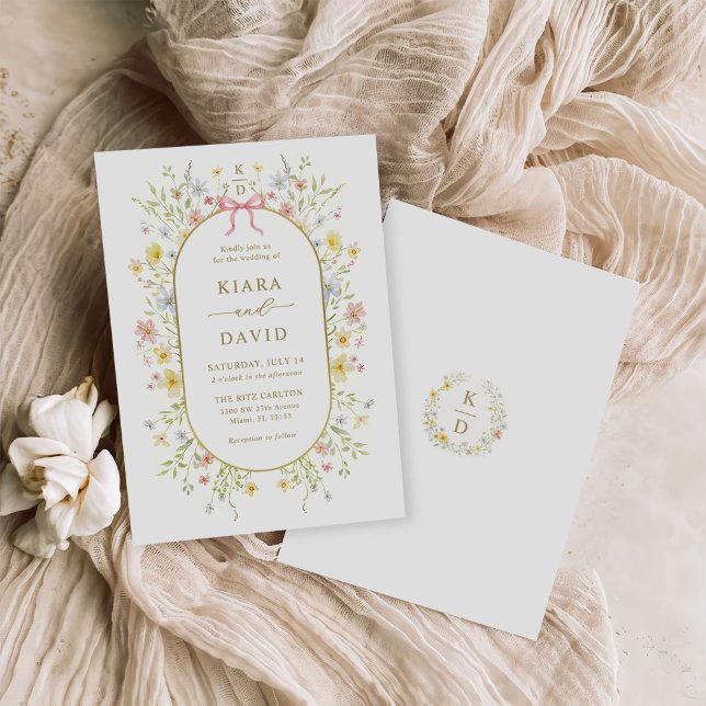 Convites Casamento no Jardim de Prados com Flores Silvestre (Criador carregado)