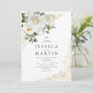 Convites Casamento no Jardim de Rosas Brancas Elegantes Dou