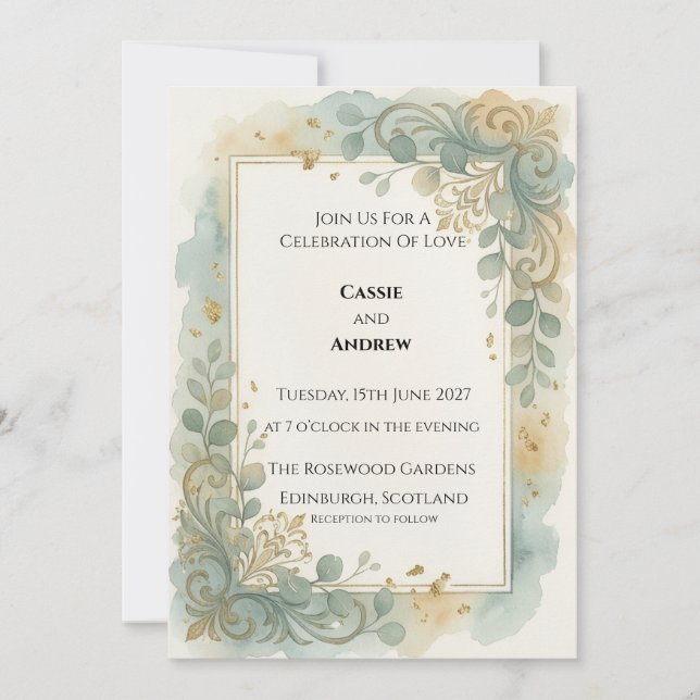 Convites Casamento no Jardim Floral Aqua (Frente)