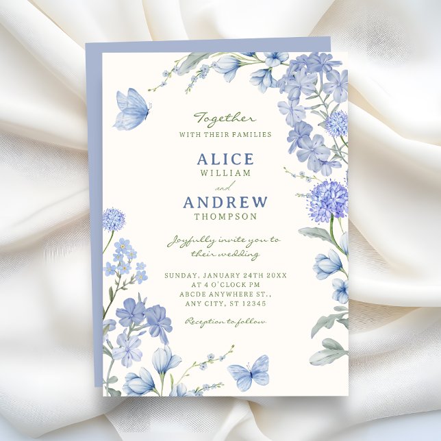 Convites Casamento no jardim floral azul (Criador carregado)