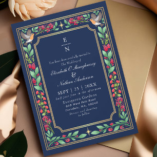 Convites Casamento no Jardim Floral Botânico Encantador Azu