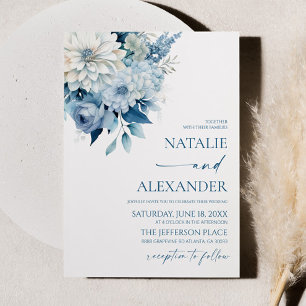 Convites Casamento no Jardim Floral Branco Azul Empoeirado