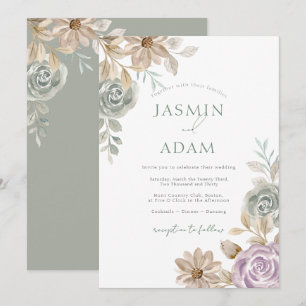 Convites Casamento no Jardim Floral Pastel Romântico
