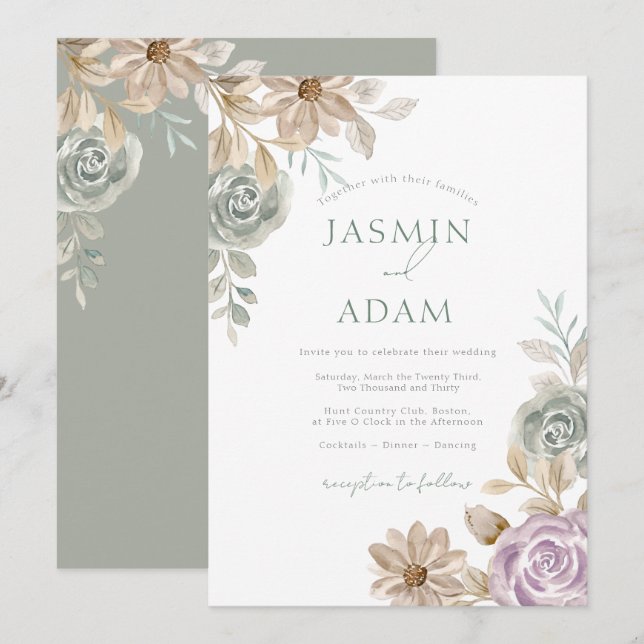 Convites Casamento no Jardim Floral Pastel Romântico (Frente/Verso)
