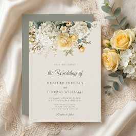 Convites Casamento no Jardim Floral Romântico Elegante