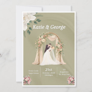 Convites Casamento no Jardim Floral Romântico em Verde Sálv