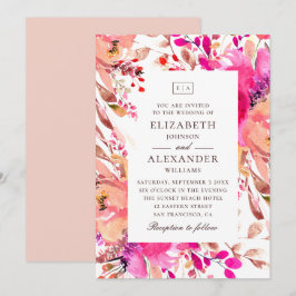 Convites Casamento no jardim floral rosa e pêssego aquarela