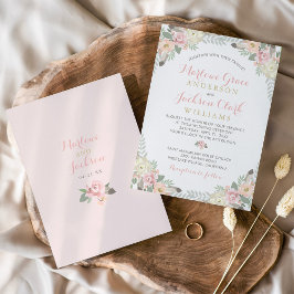 Convites Casamento no Jardim Floral Rosa Romântico