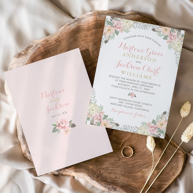 Convites Casamento no Jardim Floral Rosa Romântico (Criador carregado)