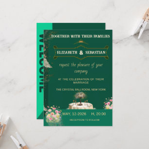 Convites Casamento no Jardim Floral Vintage Verde Esmeralda