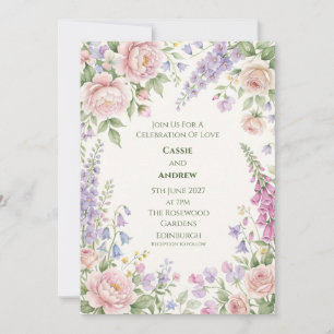 Convites Casamento no Jardim Inglês Rosa Pastel Wisteria