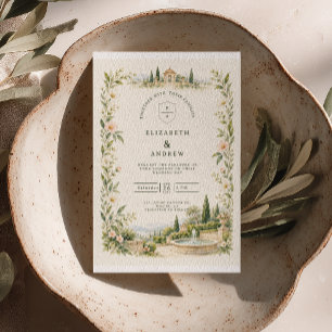 Convites Casamento no Jardim Italiano com Fonte de Aquarela