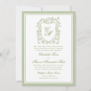 Convites Casamento no Jardim Monograma Crista Verde Sage