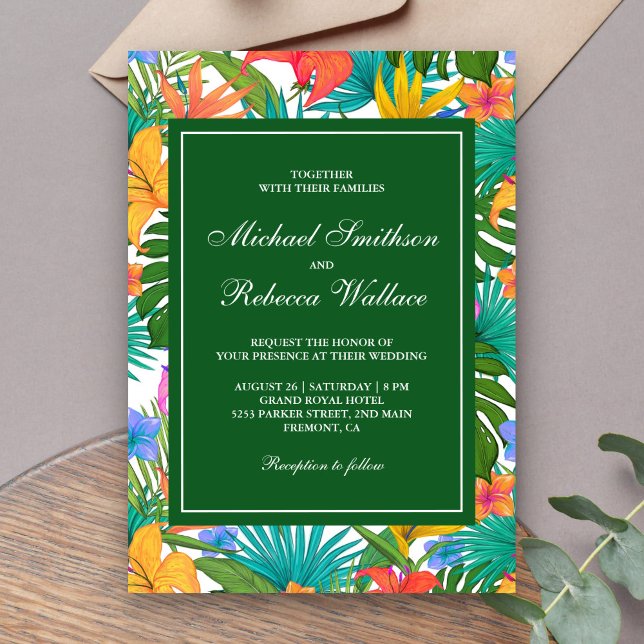 Convites Casamento no Jardim Tropical Exótico Colorido (Criador carregado)