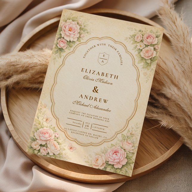 Convites Casamento no Jardim Vintage Blush Rose (Criador carregado)