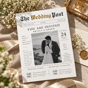 Convites Casamento no Jornal  Foto Moderna em Preto e Branc