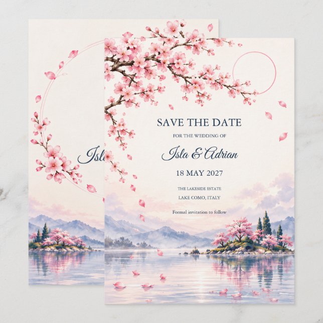 Convites Casamento no Lago Sakura Save the Date (Frente/Verso)