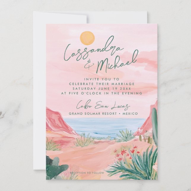 Convites Casamento no México Rosa Destino (Frente)