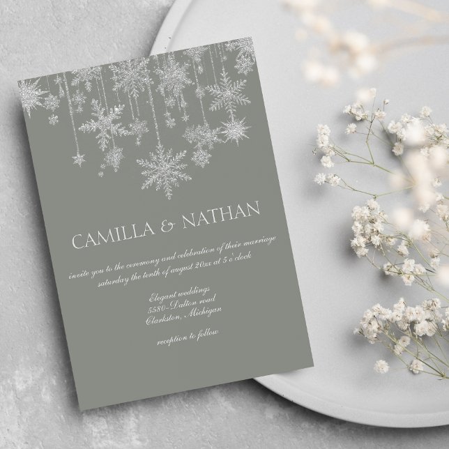 Convites Casamento no país das maravilhas de neve cinza ros (Blush gray silver snowflake wonderland Wedding)