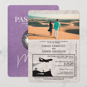 Convites Casamento no Passaporte Roxo Lavanda Marrocos