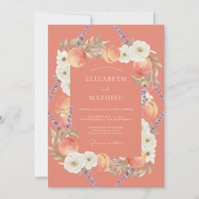 Convites Casamento no Pomar Floral Coral (Frente)