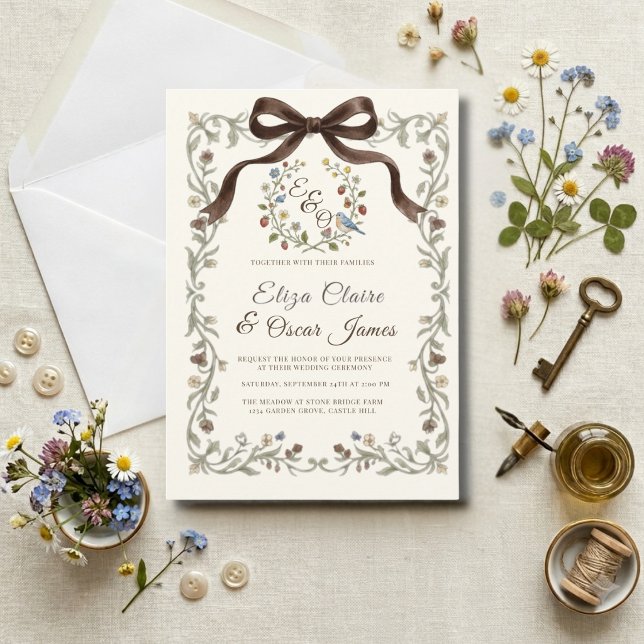Convites Casamento no Prado de Flores Silvestres Coquette (Coquette Wildflower Meadow Wedding Invitation)